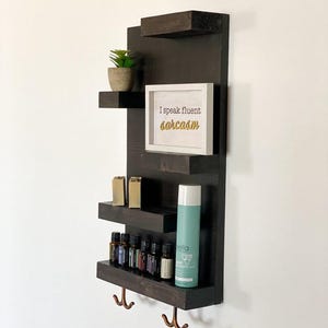 Rustic Bathroom Shelf with Modern Towel Hooks | Farmhouse Decor | Rustic Furniture | Country Rustic Storage | Towel Rack