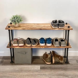 Rustic Shoe Rack 40&quot; | Industrial Shoe Storage | Shoe Bench or Cabinet | Shoe Rack Bench Metal Wooden | Entryway Organizer
