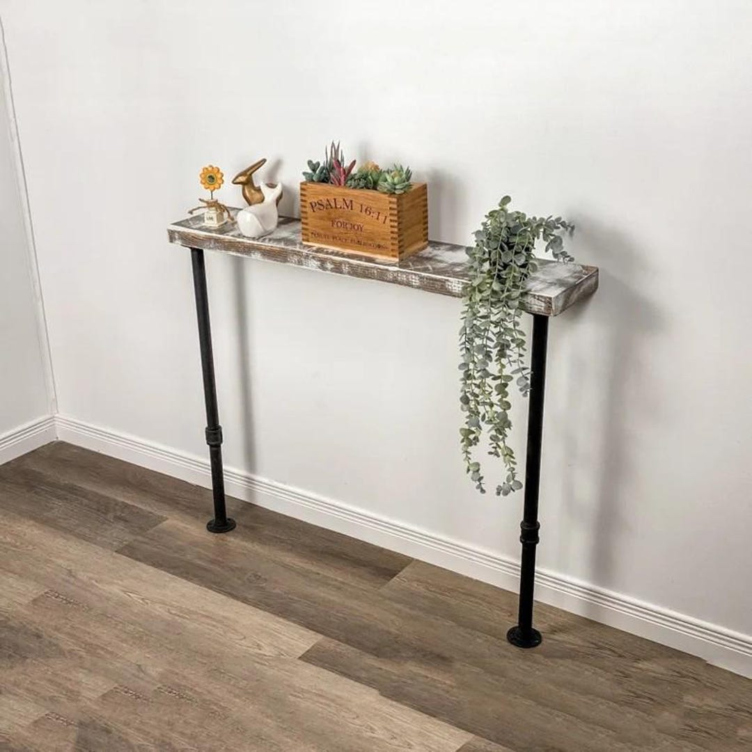 Rustic Shallow Table Rustic Narrow Console Table With Industrial Legs | Distressed Wood ...