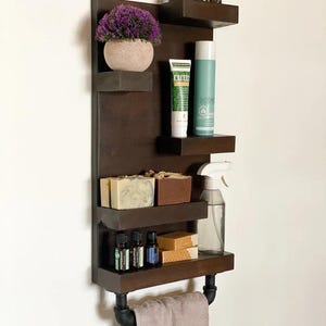 Rustic Bathroom Shelf with Industrial Towel Bar | Farmhouse Decor | Handmade Shelving for Organization | Country Rustic Storage | Towel Rack