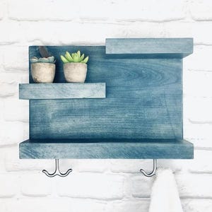 Rustic Bathroom Shelf with Modern Towel Hooks | Farmhouse Decor | Rustic Furniture | Country Rustic Storage | Towel Rack