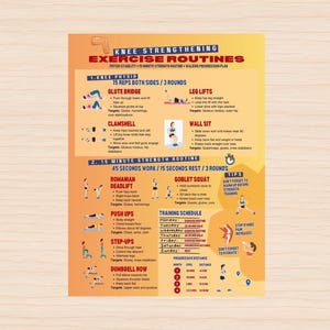 Knee Strengthening Exercise Routine Poster | Knee Rehab | 15 Minute Strength Training | Walking Training Plan | Printable Fitness Guide
