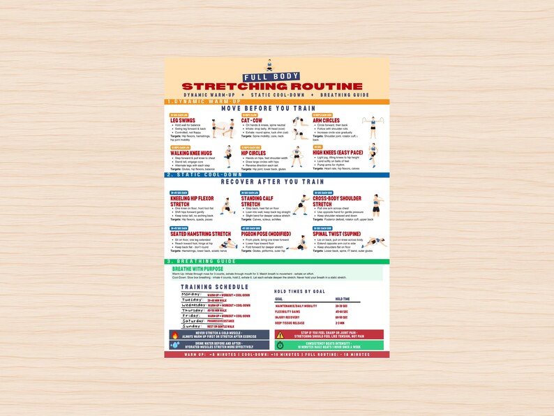 Hvac Stretch Routine Full Body Stretching Routine Printable | Daily Mobility Poster | Warm ...