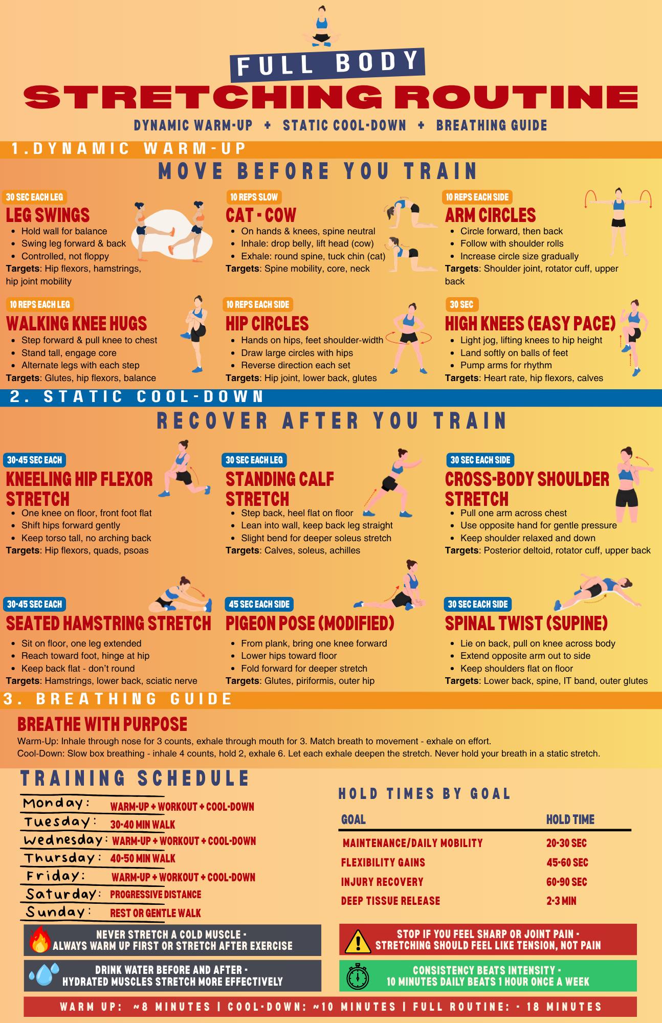 Full Body Stretching Routine Printable | Daily Mobility Poster | Warm