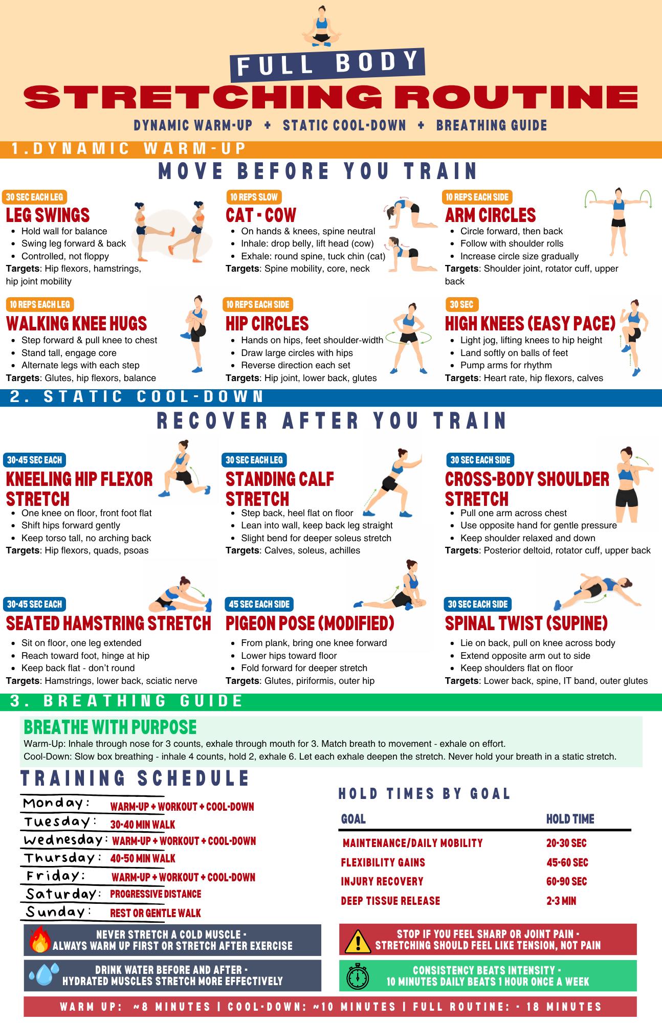 Full Body Stretching Routine Printable | Daily Mobility Poster | Warm