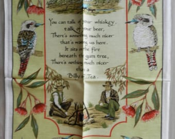 Vintage Teatowel /'A Billy of Tea/' Linen//cotton blend by Ross Aust Brand New