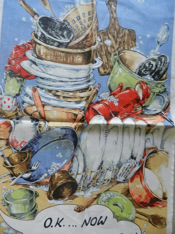 Vintage Teatowel /'A Billy of Tea/' Linen//cotton blend by Ross Aust Brand New
