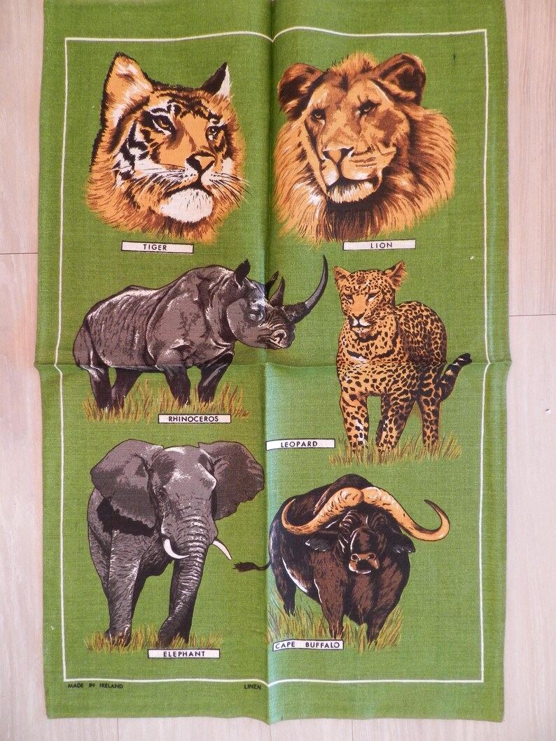 LION Elephant Vintage Unused LAMONT Irish Pure Linen Tea Towel Etsy
