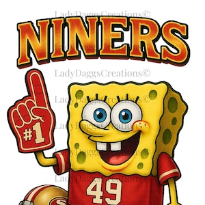 Transfer SpongeBoba 49ers DTF: Fan Art Niners w stylu aerografu