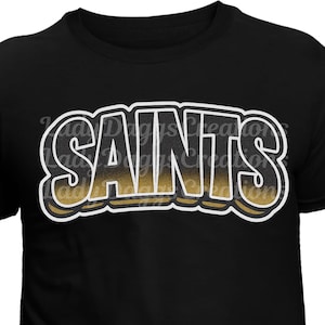 Saints Graffiti DTF Transfer | Black & Gold Ombre Bubble Letters Digital PNG | NFL Fan Shirt Sublimation Design