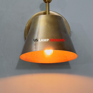 Handmade Vintage Single Light Shade Pivot Brass Sconce Mid Century Style Brass Wall Lamp. wall mounted handcrafted wall light, brass sconce