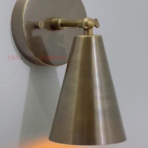 1 Light Antique brass wall sconce light - Mid Century Modern Antique brass wall sconce - Con Wall sconce Light - kitchen, Bathroom, Hallway,