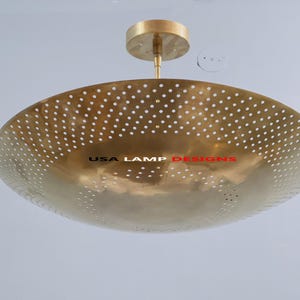 Mid Century Sputnik Chandelier: Perforated Brass, 6-Light Flush Mount