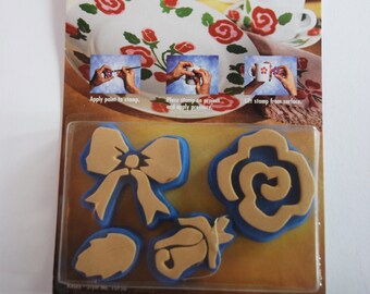 ROSE BOW STAMP Set Victorian Flexi-Stamps Crafty Craft for Glass Ceramic Tile Plastic Fabric Mirror Metal Leaf Leaves Scrabook Art Package