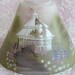 Glass CANDLE LAMP SHADE Hand Painted Garden Gazebo Park Bench Floral Flower Tree Pink Rose Light Fits Yankee Size Victorian Decor Adaptor
