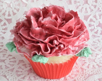 FAKE Valentine BAKERY CUPCAKE Display Red Rose Flower Floral Topper Paper Liner Cup Faux Food Dessert Birthday Party Decoration Mothers Day