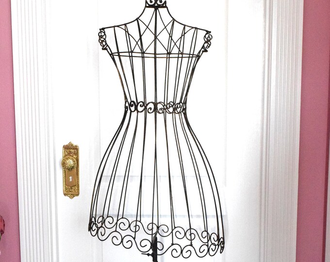 MANNEQUIN DRESS FORM Stand Display Wire Metal Scroll Victorian French Boudoir Torso Bust