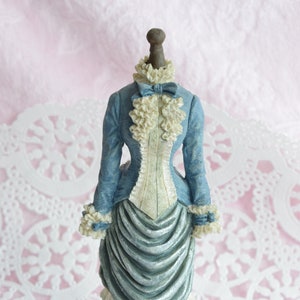 Victorian LADY DOLL FIGURINE Blue Bust Bustle Dress Form Mannequin Statue Woman Women Ladies Girl Lace Ruffle Skirt Popular Imports Collar