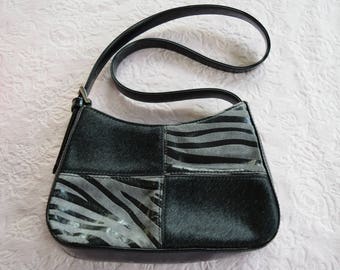 Vintage CHARTER CLUB Black Gray Animal Print Stripe PURSE Shoulder Handbag Strap Pocket Zipper Pouch Unused Bon Marche Macy Store Ladies