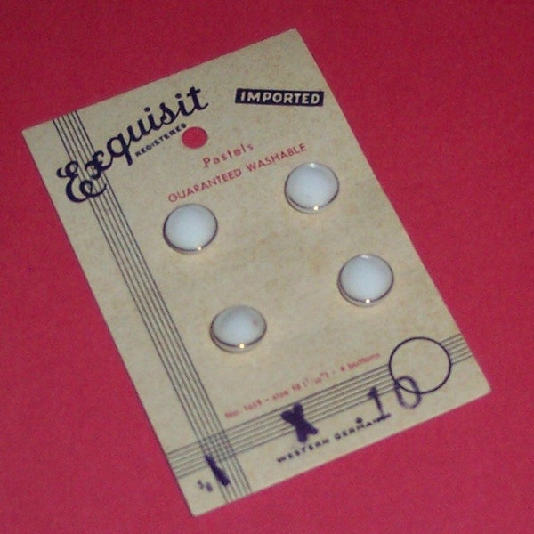 Antique Vintage Lady Exquisit Button West Germany Graphic Paper Card Unused 1940s Sewing White Gold Trim Set Nos Notion Trim Round Display
