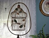 BIRDCAGE PLANTER BASKET Hanging Plant Holder Bird Cage Large Garden Room Decoration Green Metal Ornament Leaf Chain Hook Table Top Tabletop
