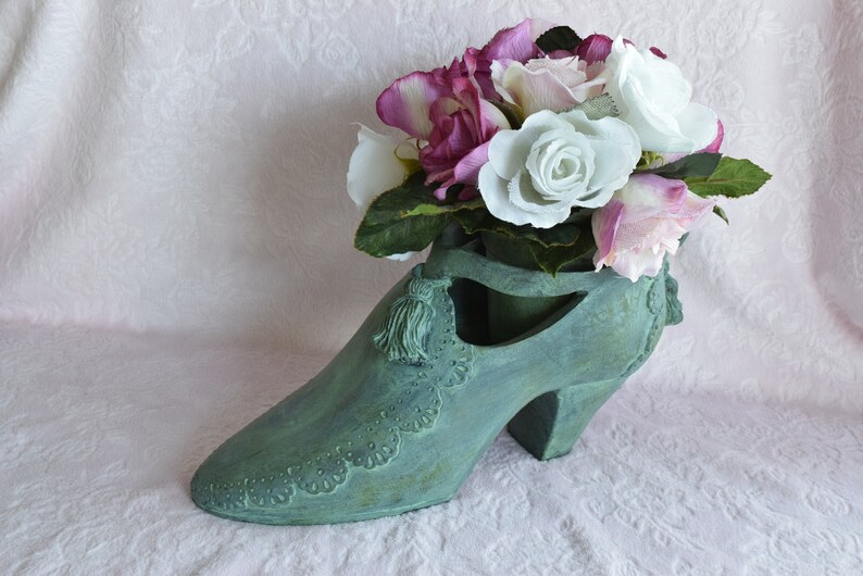 Vintage GARDEN SHOE PLANTER Victorian Pump High Heel Green Etsy