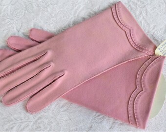 Vintage HANSEN ROSE GLOVES Small 1950s Size 7 Rose Pink Unworn Nos Lady Ladies Woman Wedding Sunday School Church 50s Unused Nylon Tags 1950