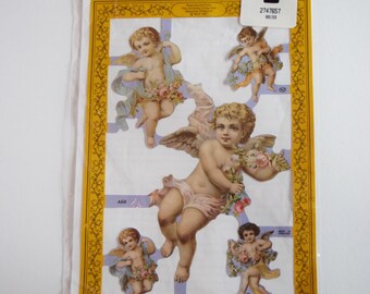 VICTORIAN DECOUPAGE SCRAP Art Cherub Angel 2 Sheets Made in England Artifacts Embossed Paper Cut Out Cutout Relief Mamelok Collage Scrapbook