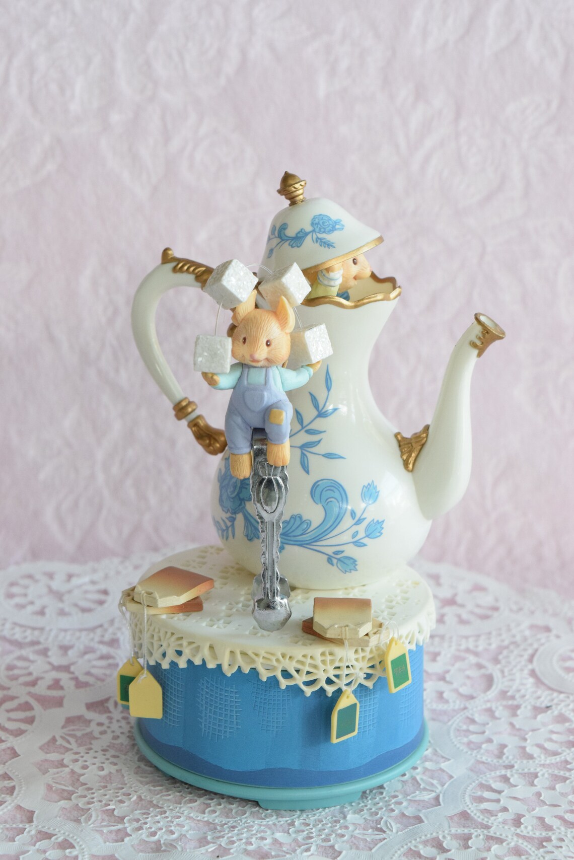 Vintage ENESCO Mice MUSIC BOX Musical Miss Merry Mouse Blue Etsy