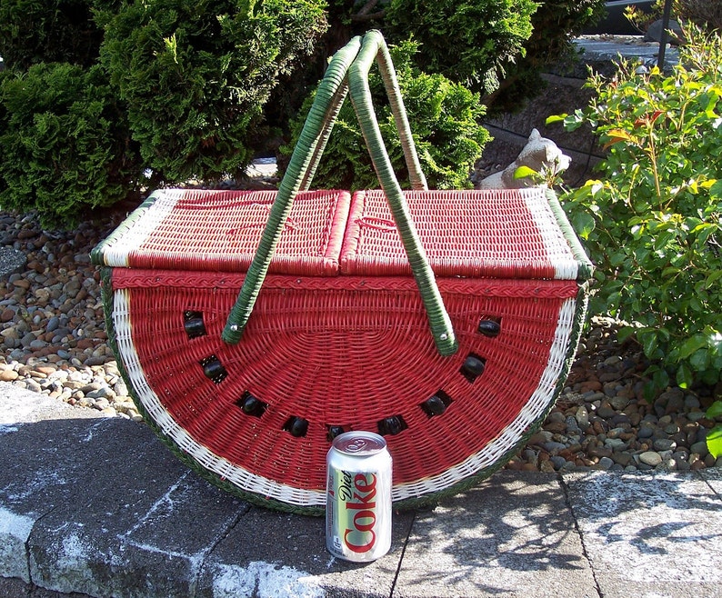 Watermelon Wicker Picnic Basket Large Figural Shape Vintage Etsy
