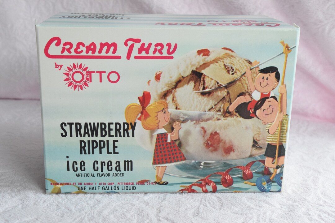 Vintage ICE CREAM CARTON Box Container Otto Strawberry Ripple Kids