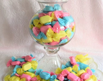 Set of 6 FAKE Bake SALTWATER TAFFY Bakery Display Pink Faux Food Dessert Birthday Party Shower Aqua Blue Yellow Candyland Decoration Candies