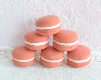 Set of 6 FAKE Bake MACAROON COOKIE Orange Halloween Fall Autumn Bakery Macaron Faux Food Dessert Tiered Tray Decoration Candyland Candies