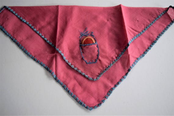 Vintage Hot Pink POWDER PUFF HANKIE Flapper Lady … - image 1