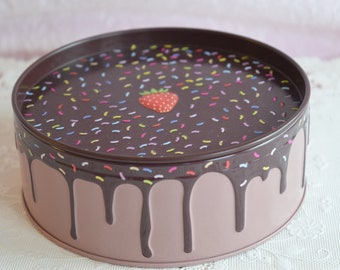 FAKE Food CHOCOLATE TIN Sprinkles Strawberry Candy Sewing Cookies Baked Goods Storage Metal Small Dripping Faux Bake Kitchen Display Candies