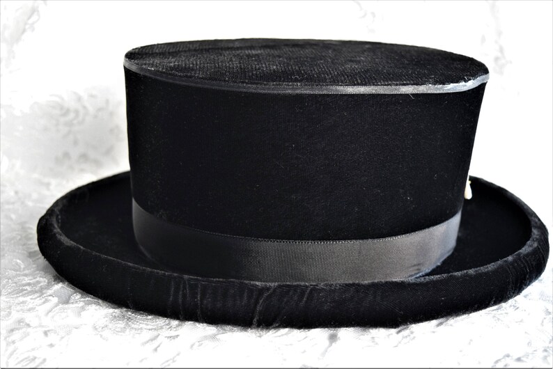 BLACK Velvet TOP HAT Box Hatbox Victorian Gentleman Man Etsy
