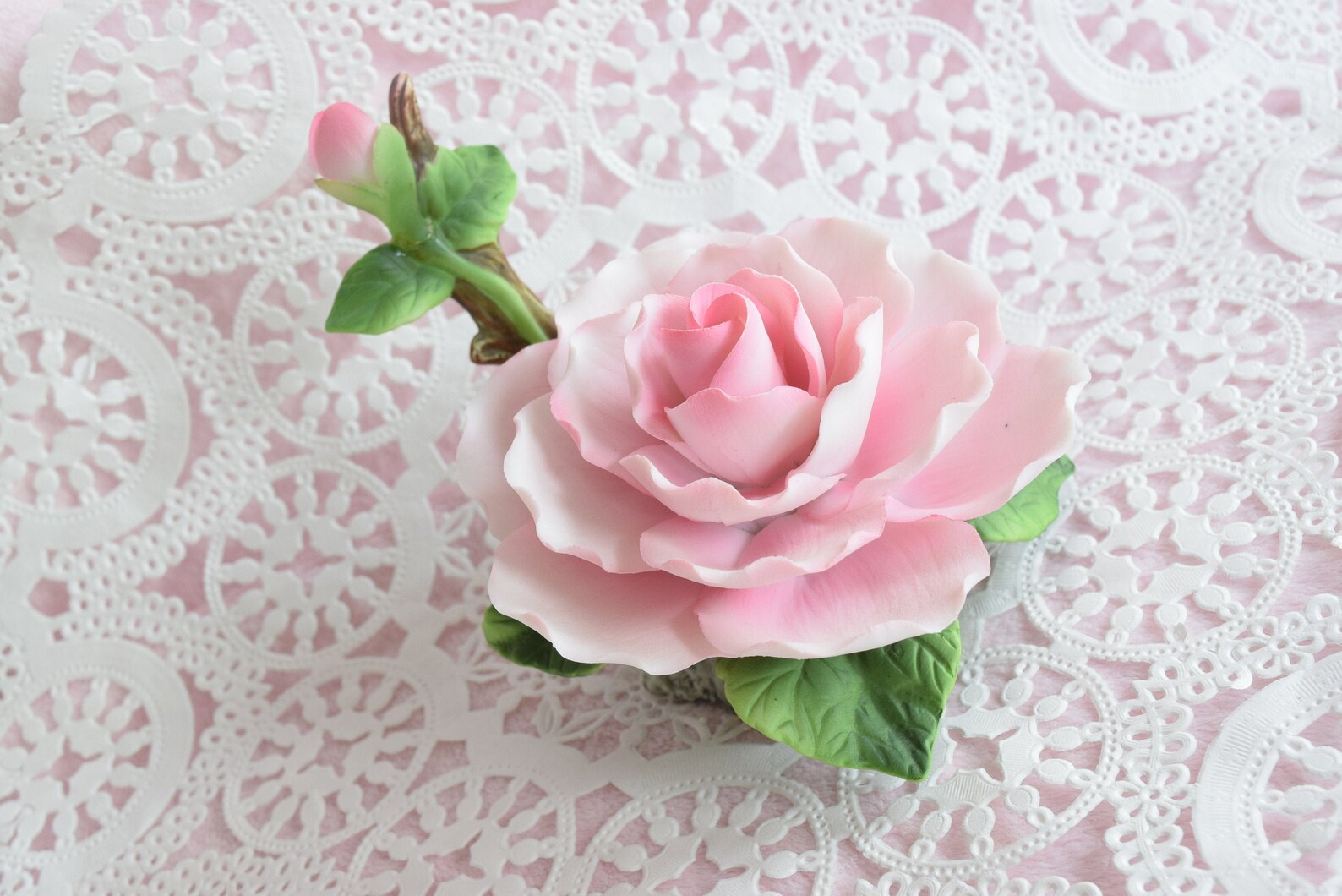 Vintage PORCELAIN ROSE FIGURINE Baby Pink Rosebud Shelf Sitter Etsy