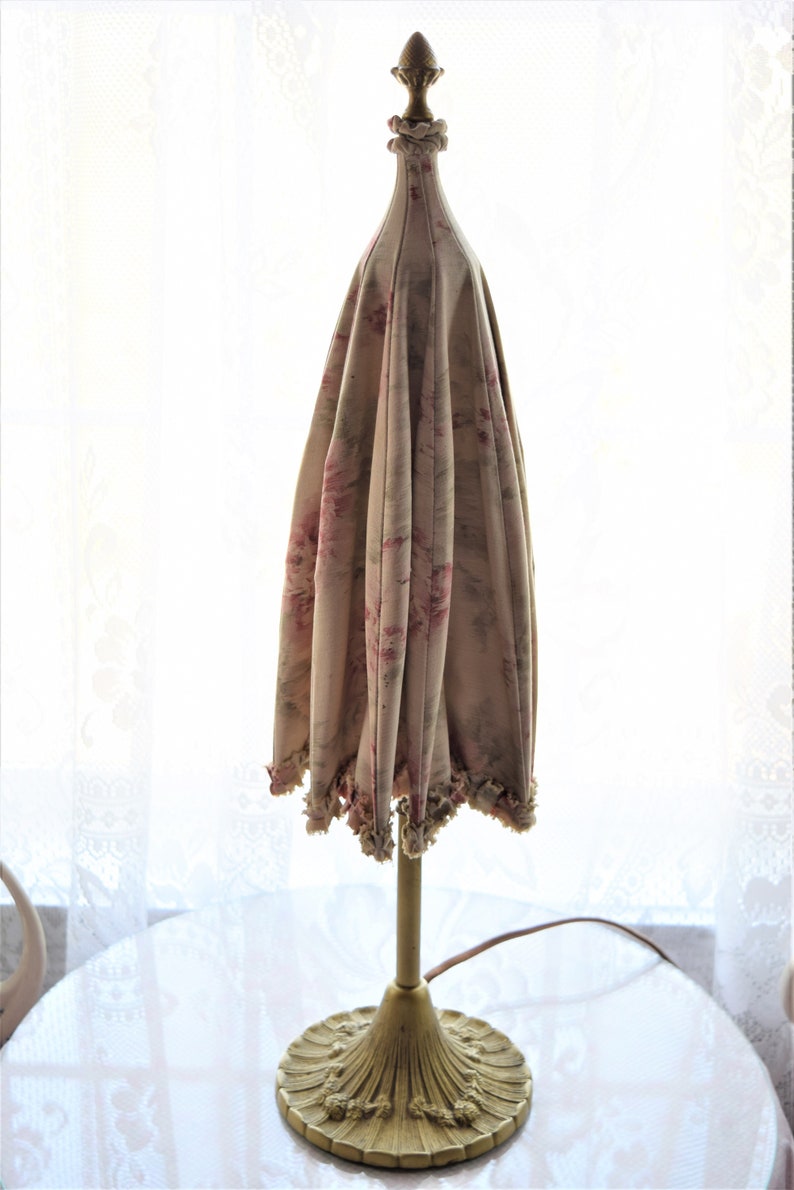Antique UMBRELLA PARASOL Table LAMP Fabric Floral Shade Pink Etsy