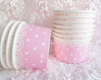 Set of 10 CUPCAKE ICE CREAM Paper Cups Dessert Pink Polka Dot Lace Liner Nut Cup Birthday Party Favor Sweet Treat Decoration For Fake Bake