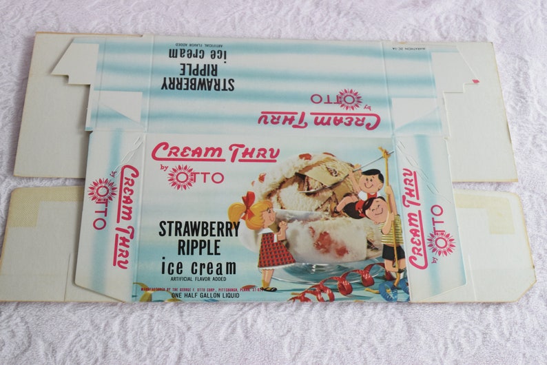 Vintage ICE CREAM CARTON Box Container Otto Strawberry Ripple Etsy