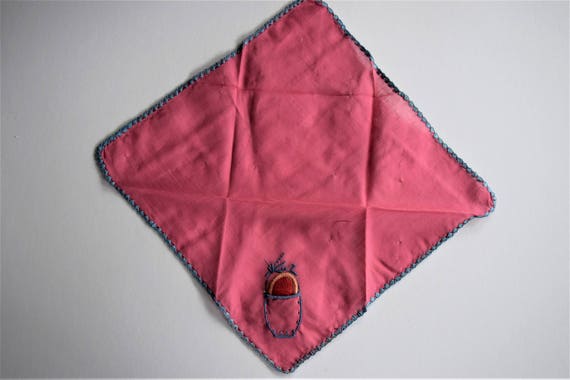 Vintage Hot Pink POWDER PUFF HANKIE Flapper Lady … - image 2