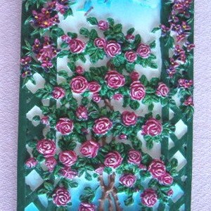 Four SEASON Wall Plaques ROSE TOPIARY Floral Clay Pot Spring Summer ...