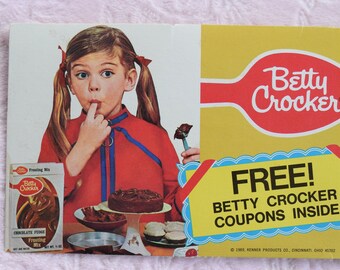 1969 BETTY CROCKER AD Easy Bake Oven Cake Mix Advertisement Junior Chef Baking Girl Graphic Kenner Retro Mid Century Kitsch Child Children