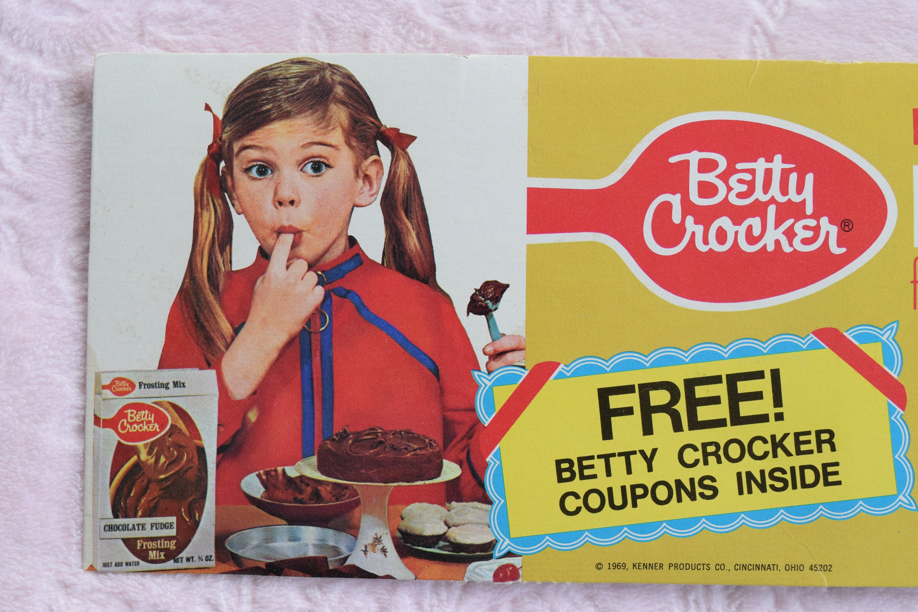 1969 BETTY CROCKER AD Easy Bake Oven Cake Mix Advertisement Junior Chef Baking  Girl Graphic Kenner Retro Mid Century Kitsch Child Children 