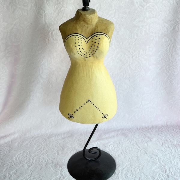 Français Boudoir MANNEQUIN DRESS FORM Shelf Display Metal Stand Torso Bust Corset Table Top Decor Cottage Shabby Chic Lingerie Paper Mache