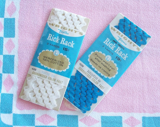2 Vintage Wrights Rick Rack Cotton Trim Turquoise Blue White Etsy