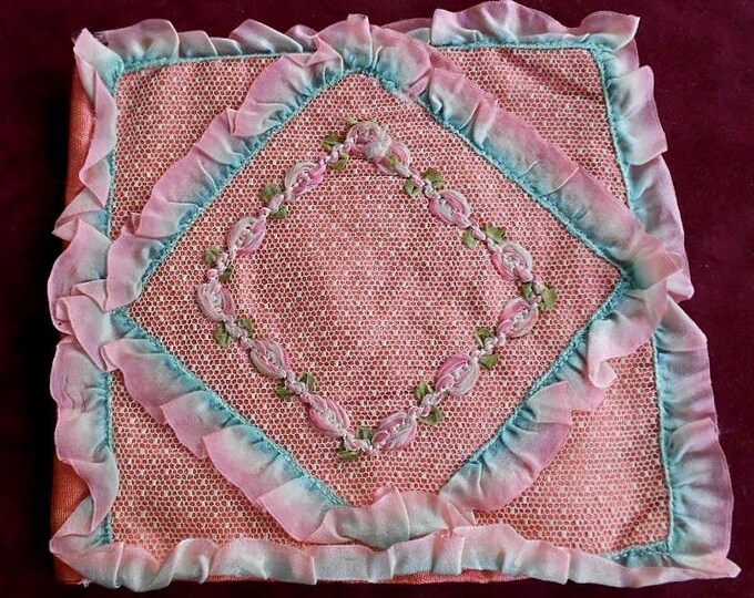 HANDKERCHIEF HOLDER KEEPER Case Bag Fold Press Silk Ribbonwork Rose