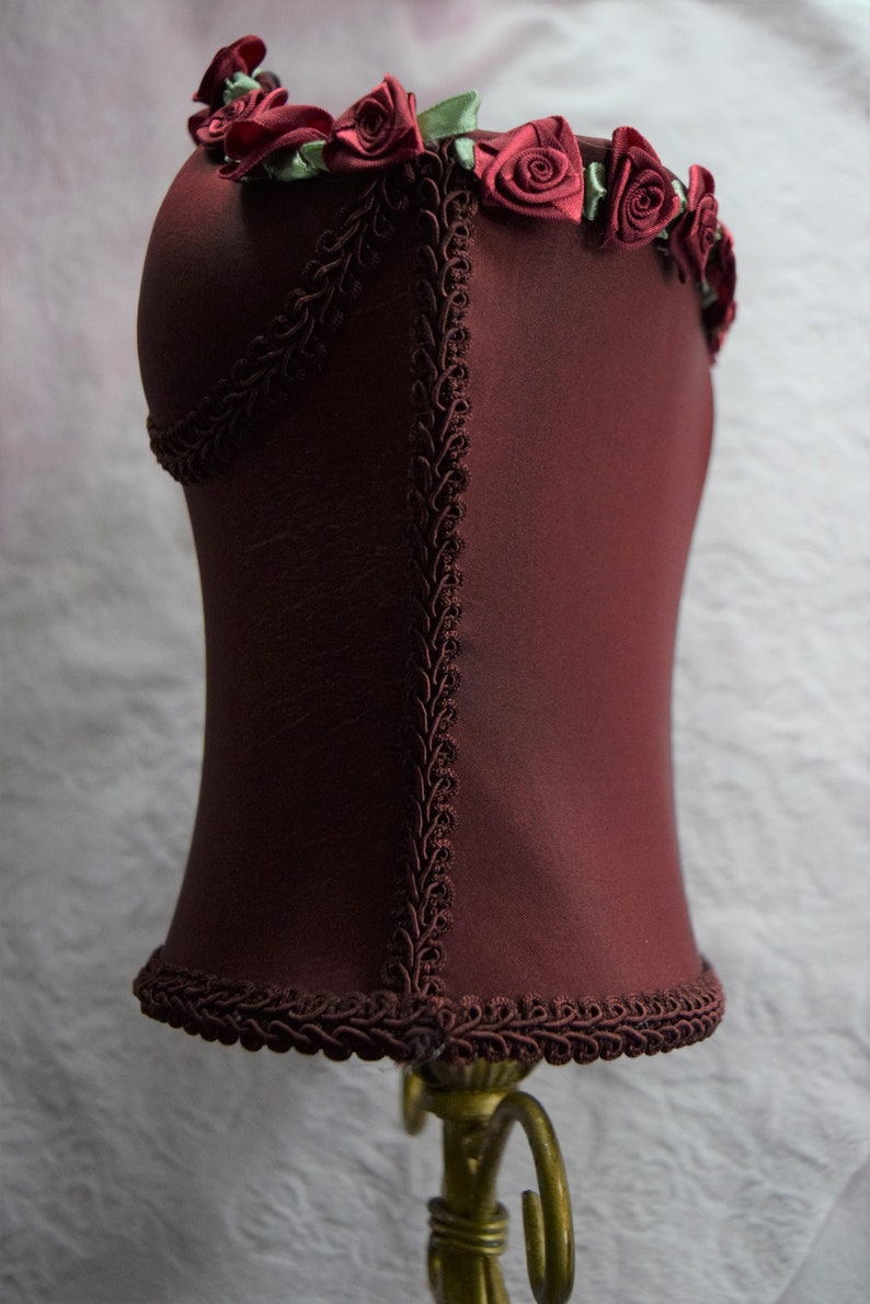 BOUDOIR Rose Bustier CORSET LAMP Mannequin Dress Form Burgundy Rose Shade French Torso Bust Table Nightlight Ladies Victorian Lingerie Woman image 4