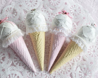 Fake Bake Faux ICE CREAM CONE Scoop Waffle Sugar Candyland Candy Pink Yellow Pink Rose Bow Birthday Party Decoration Parlor Soda Fountain