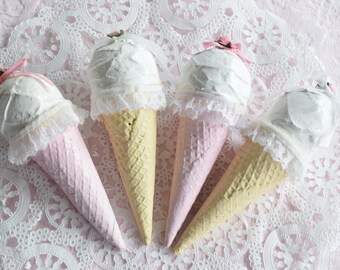 Fake Bake Faux ICE CREAM CONE Scoop Waffle Sugar Candyland Candy Pink Yellow Pink Rose Bow Birthday Party Decoration Parlor Soda Fountain